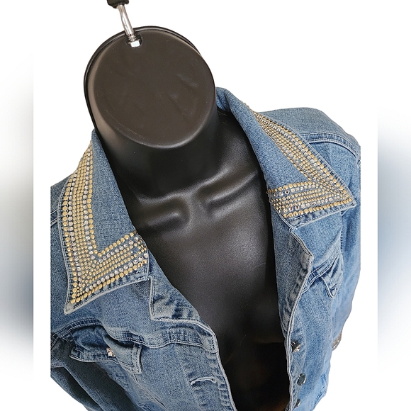 ☆Christine Alexander Denim Blue Jean Diamond Studded Bling Bedazzled Jacket☆ - Picture 3 of 6